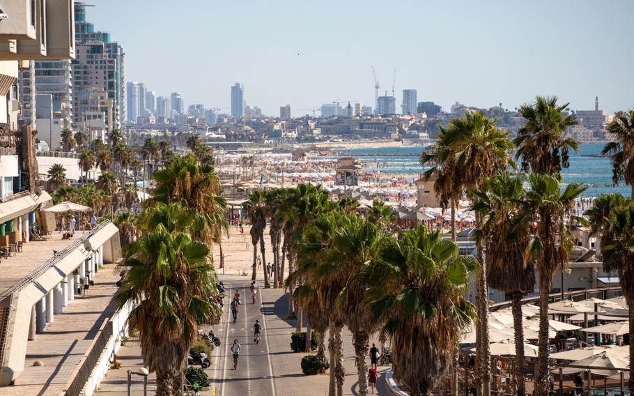 High-rise buildings surrounding beaches in Tel Aviv, Israel, on Sunday, Aug. 6, 2023. For years, the US has been working with its allies in the Persian Gulf to normalize ties with Israel. The outbreak of war between Hamas and Israel now threatens those efforts — and in some cases, to freeze relations already thawed. But the governments of these Middle Eastern nations aren’t giving up 