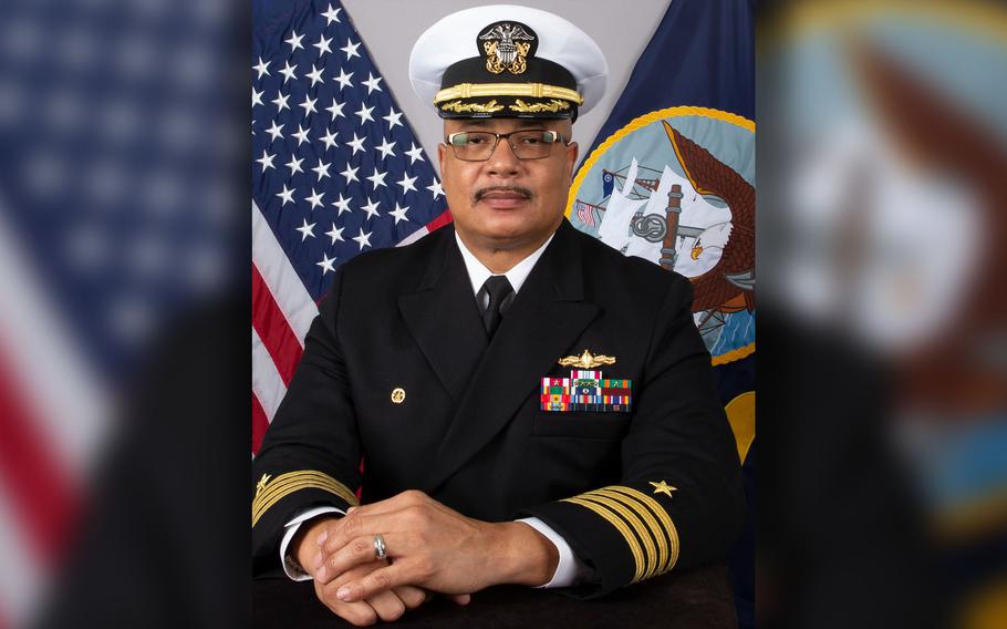 Capt. Lenard Mitchell, Gold crew commander of the expeditionary sea base USS Hershel “Woody” Williams, in an official photo on Nov. 28, 2022. Mitchell was relieved of command in connection to the grounding of the ship off the coast of Gabon in May, the Navy announced Monday.