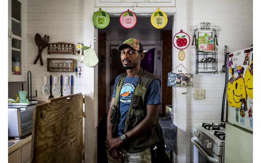 Activist Travis London, seen in his home, opposes a carbon-capture project proposed near his hometown of Donaldsonville, La. “We’re trying to stop it in the permitting stage,” he said.