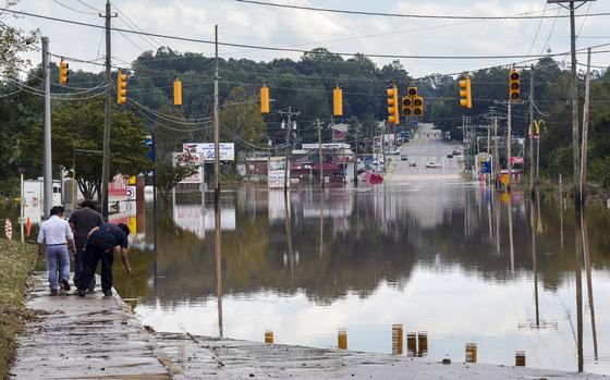 A flooded road in Morganton, N.C.