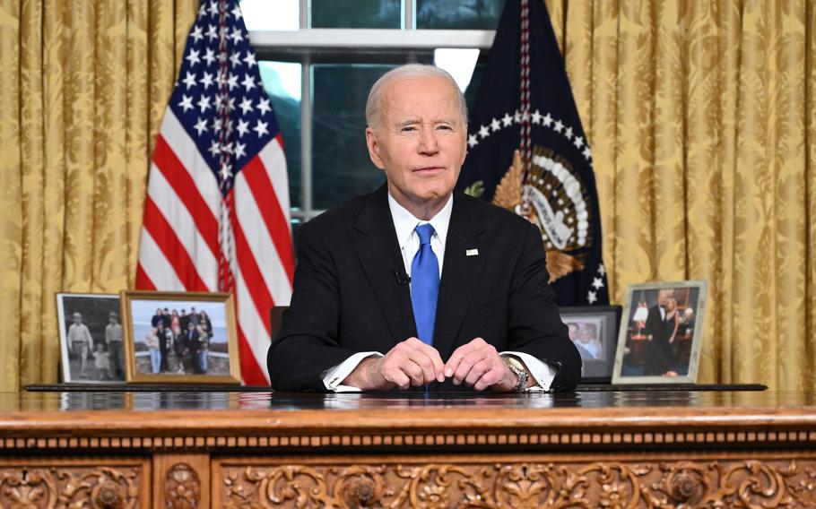 President Joe Biden delivers his farewell address to the nation from the Oval Office of the White House on Wednesday, Jan. 15, 2025, in Washington, D.C. (Mandel Ngan/TNS)