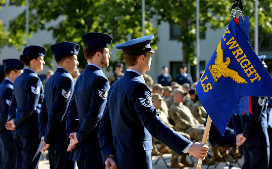 Airmen stand in formation Sept. 19, 2024