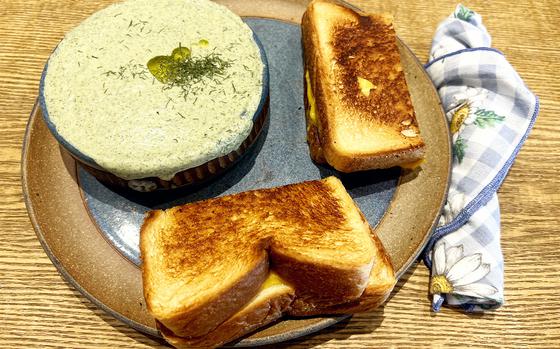 Grilled cheese and dill soup from Cafe RoJean in Tokyo's Setagaya ward.