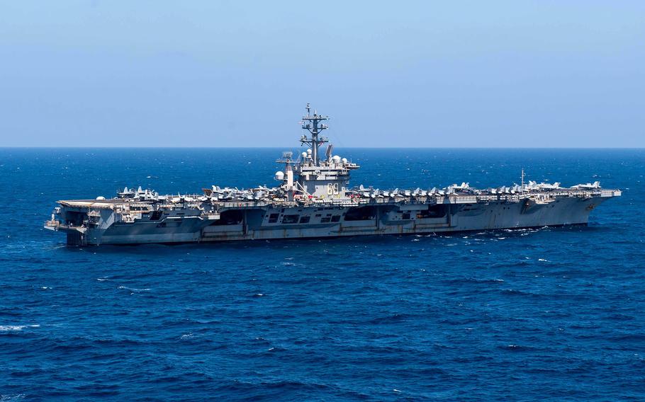 The USS Dwight D. Eisenhower sails in the Gulf of Aden in December 2023.