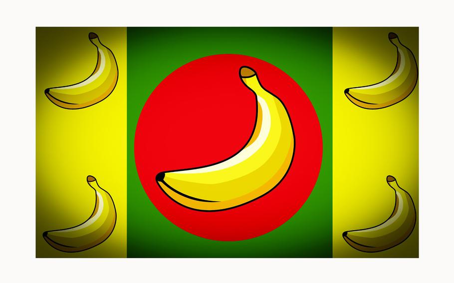 A flag illustration depicts a fictional “banana republic.”