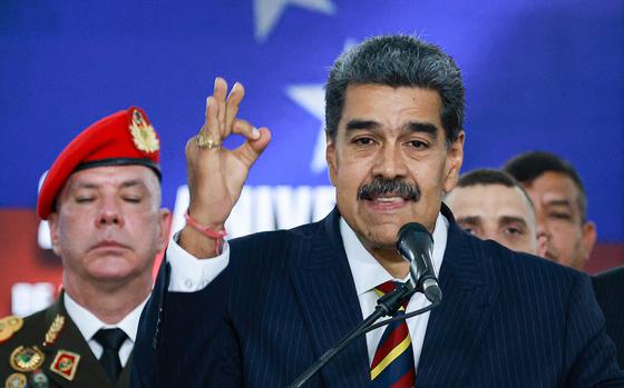 President of Venezuela Nicolás Maduro speaks to the press after appearing before the electoral chamber of the Supreme Court of Justice during a press conference on Aug. 9, 2024, in Caracas, Venezuela. Maduro was declared winner of the 2024 presidential election by the National Electoral Council while opposition leader Maria Corina Machado and candidate Edmundo Gonzalez claimed that the final result was not what Venezuelans decided during the election. (Jesus Vargas/Getty Images/TNS)