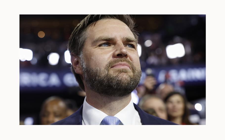 Trump’s pick for Vice President, U.S. Sen. J.D. Vance, R-Ohio, arrives on the first day of the Republican National Convention at the Fiserv Forum on July 15, 2024, in Milwaukee. 