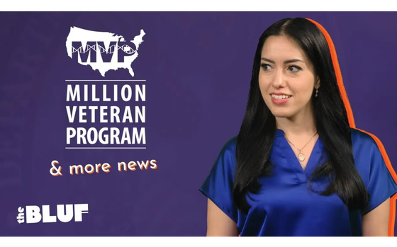 An image of Sarah Kalassy next to the inscription “MVP” and “Million Veteran Program”