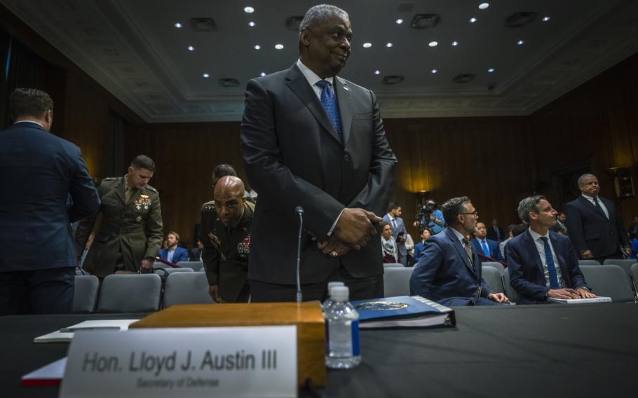 Defense Secretary Lloyd Austin provides testimony in May 2023 at a Senate Appropriations Committee hearing at the Dirksen Senate Office Building in Washington, D.C. 