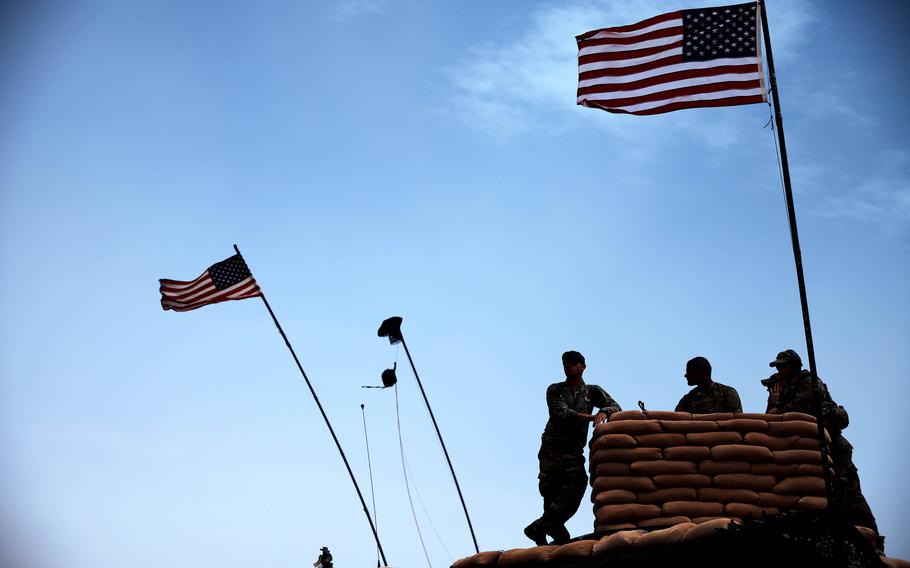 Soldiers at Al-Tanf garrison in Syria watch for the impact of an 81 mm mortar during a readiness exercise in 2020. The base was attacked by three drones Jan. 20, 2023, with one striking the compound, U.S. Central Command said.