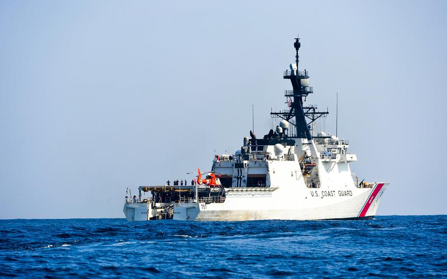 The U.S. Coast Guard cutter Waesche patrols the Pacific Ocean in 2015.