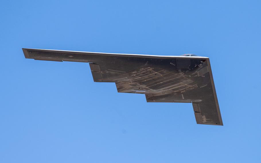 A B-2 Spirit makes a low pass as part of the Warriors over the Wasatch airs how at Hill Air Force Base, Utah, June 29, 2024. 