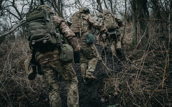 Freshly recruited members of the Aidar Battalion of Ukrainian ground forces train in the eastern Donbas region in February 2024. MUST CREDIT: Wojciech Grzedzinski for The Washington Post