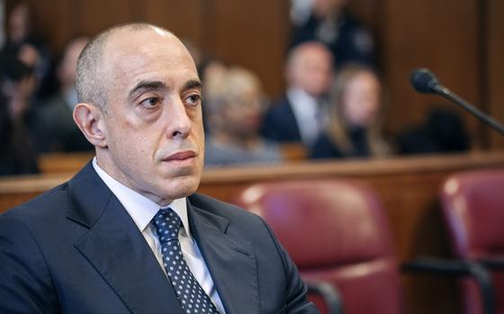 FILE  - Emil Bove, attorney for former US President Donald Trump, sits Manhattan criminal court during Trump's sentencing in the hush money case in New York, Jan. 10, 2025. (Jeenah Moon/Pool Photo via AP, file)