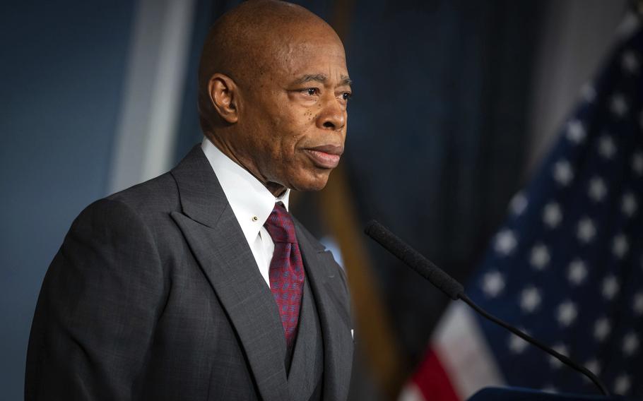 New York Mayor Eric Adams speaks during an address from City Hall.