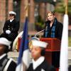 Nikki Stratton, granddaughter of Donald Stratton, who was one of the few remaining survivors of the sinking of the USS Arizona when he died in 2020, delivers remarks during a Pearl Harbor Day ceremony at the Navy Memorial in Washington, D.C., Dec. 7, 2023.
