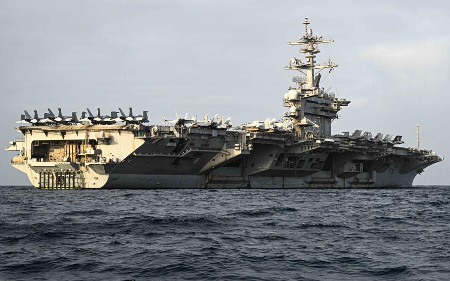 The Nimitz-class aircraft carrier USS Theodore Roosevelt transits in the U.S. 5th Fleet area of operations on Aug. 10, 2024. Theodore Roosevelt is deployed to the U.S. 5th Fleet area of operations to support maritime security and stability in the U.S. Central Command area of responsibility.