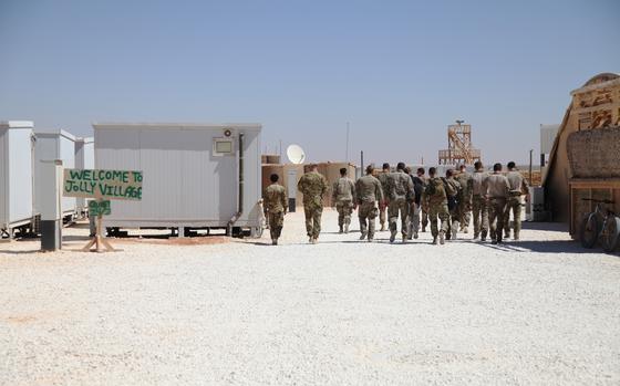 U.S. troops at the Al-Tanf garrison near Syria's border with Jordan. MUST CREDIT: Karoun Demirjian/The Washington Post