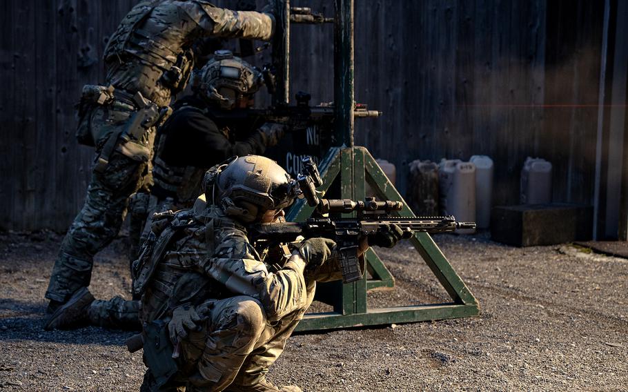 U.S. soldiers participate in a combat marksmanship exercise.