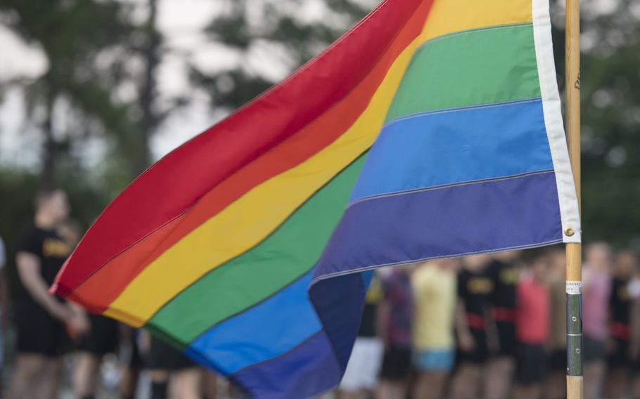 A rainbow-colored Pride flag.