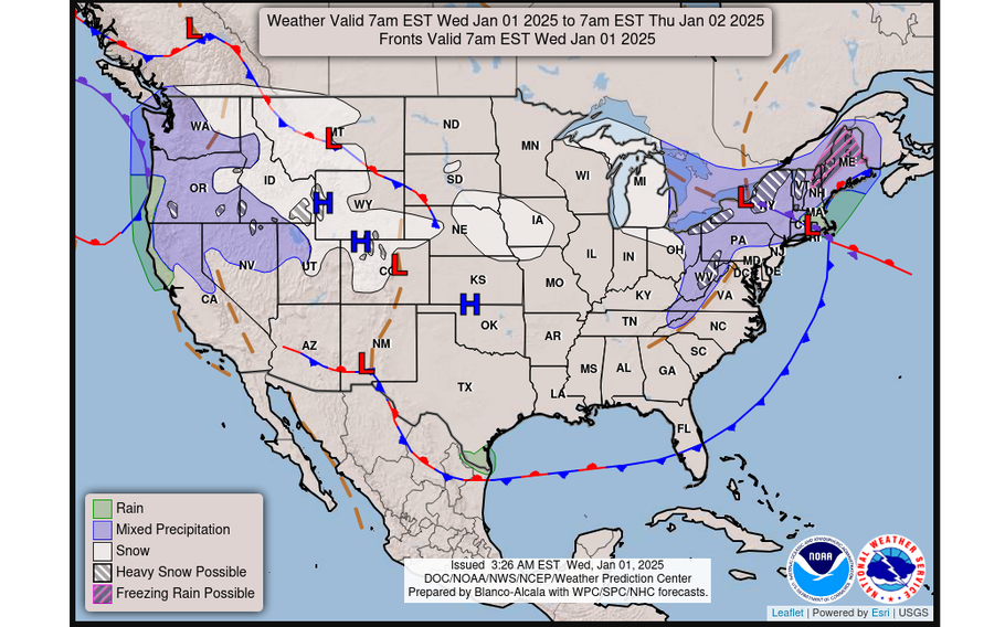 A map from the National Weather Service showing a forecast.