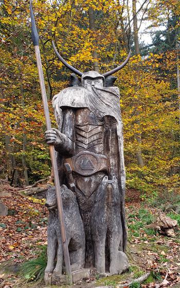 Odin statue in the outdoors on a cloudy day