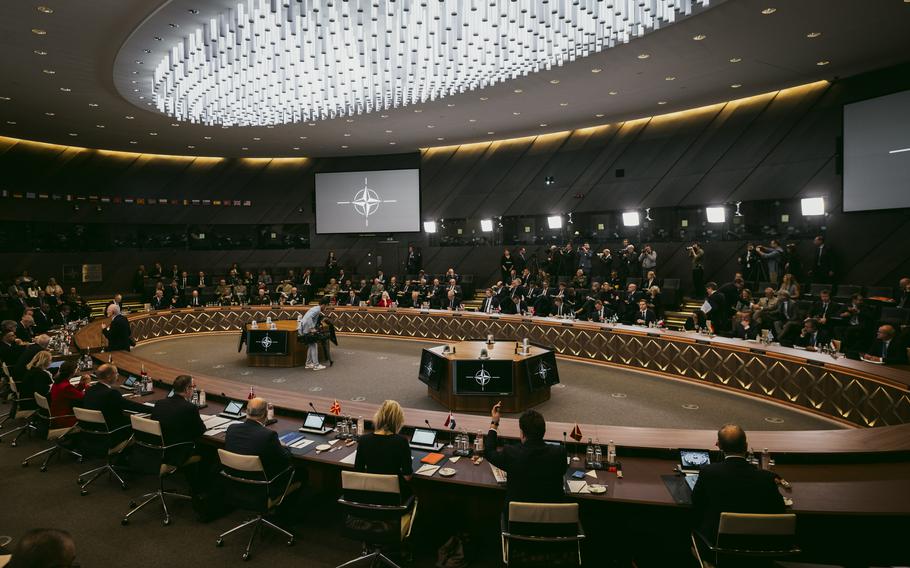 NATO Defense Ministerial meetings at NATO headquarters in Brussels, Belgium, in October 2023.