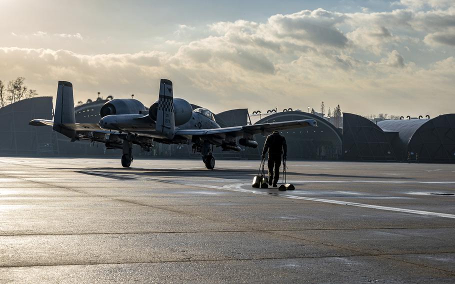 An airman walks toward an A-10C Thunderbolt II at Osan Air Base, South Korea.