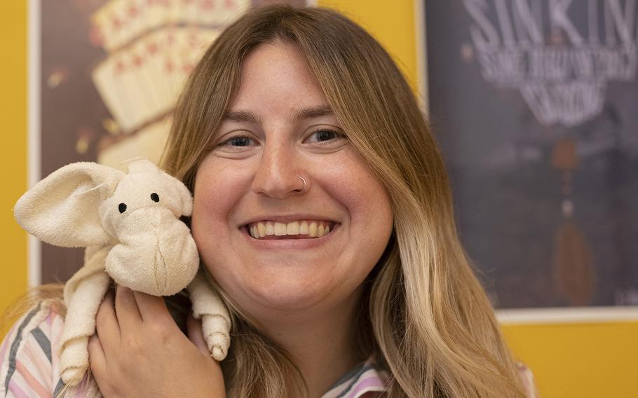 Amanda Schwarz, 27, of East Passyunk, Philadelphia, and her favorite stuffed animal, a pig named Paul, who she has been sleeping with for around 20 years.