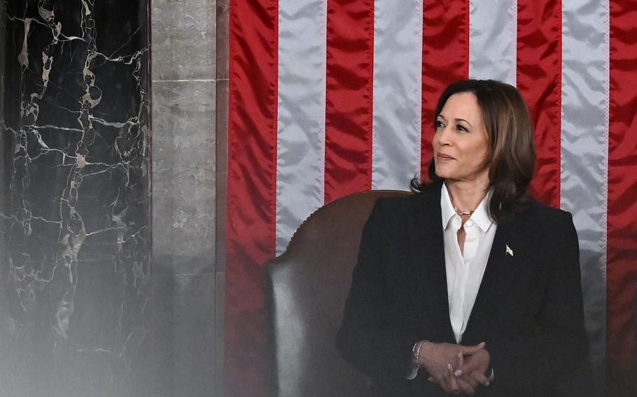 Vice President Harris at the State of the Union address at the Capitol in Washington on March 7. 