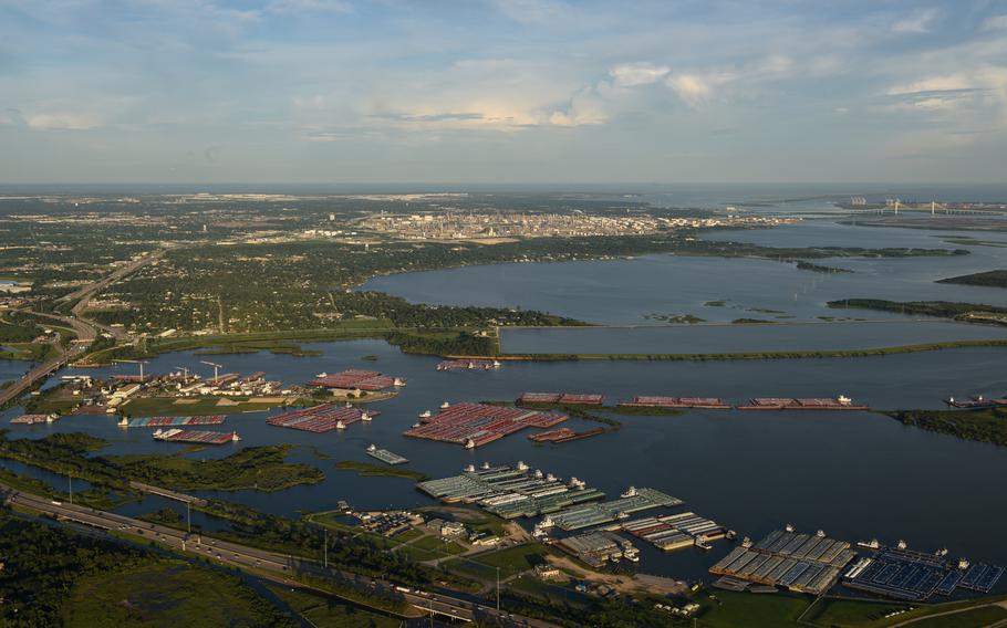 A Coast Guard Air Station Corpus Christi HC-144 Ocean Sentry air crew conducts fly-overs in Texas after Hurricane Beryl, July 8, 2024. 