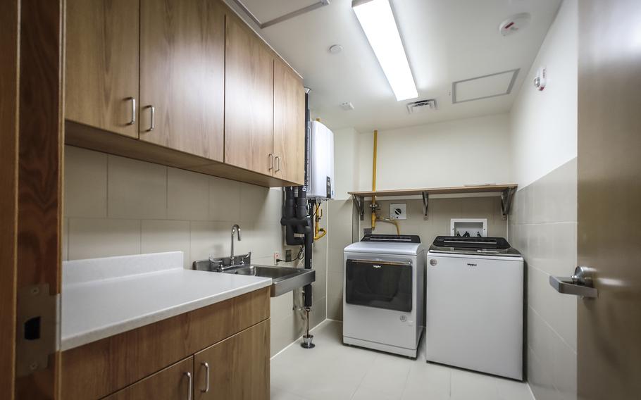 A laundry room inside Vera Tower, named for Medal of Honor recipient Army Pvt. Miguel Vera, at Camp Humphreys, South Korea, Sept. 13, 2024.