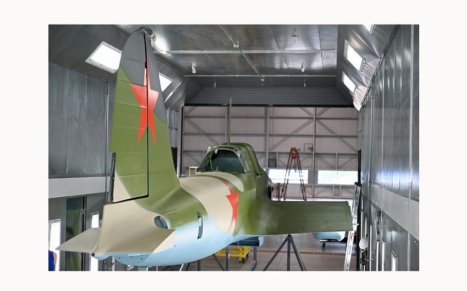 A World War II-era Ilyushin IL-2 Shturmovik that is being restored, at the Smithsonian’s Udvar-Hazy Center. 