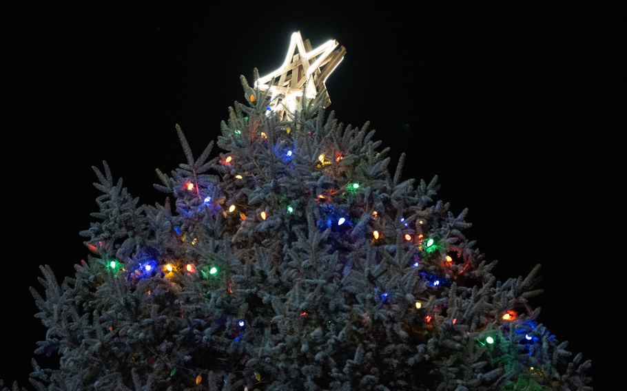 Christmas lights and a star tree topper