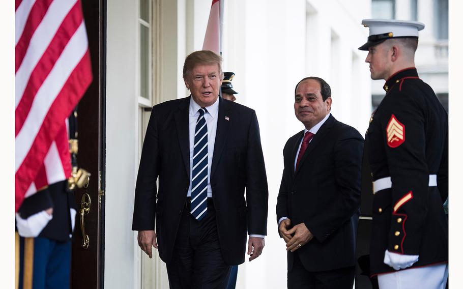 Egyptian President Abdel Fatah El-Sisi was one of President Donald Trump’s first guests at the White House as he visited Washington in April 2017. 