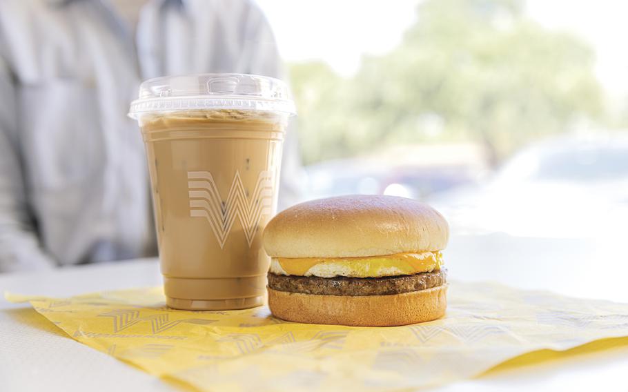 An iced coffee and burger at Whataburger