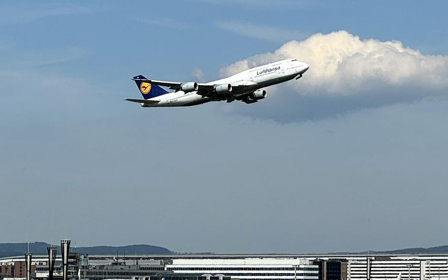 A Lufthansa Boeing 747 takes off from Frankfurt’s international airport in May 2024. 