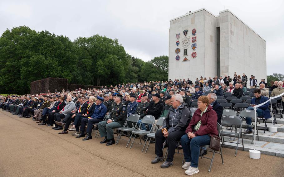 Belgians and Americans attend a Memorial Day ceremony at Ardennes American Cemetery in Neupré, Belgium, on May 25, 2024. Several speakers at the ceremony spoke of the strong ties between the U.S. and Belgium. 