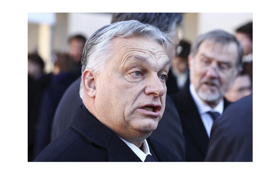 Hungary's Prime Minister Viktor Orban arrives for a ceremony in Paris on Jan. 5, 2024. 