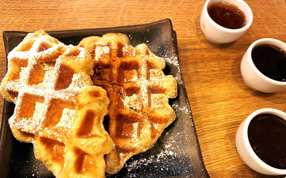 Croffles, a dessert made of frozen croissant dough cooked in a waffle maker, are a favorite at Cafe AusZeit in Kusel, Germany.