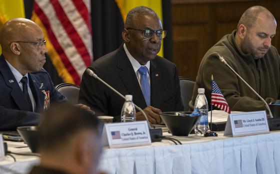 Defense Secretary Lloyd Austin attends a meeting of the Ukraine Defense Contact Group at Ramstein Air Base, Germany, in March 2024.