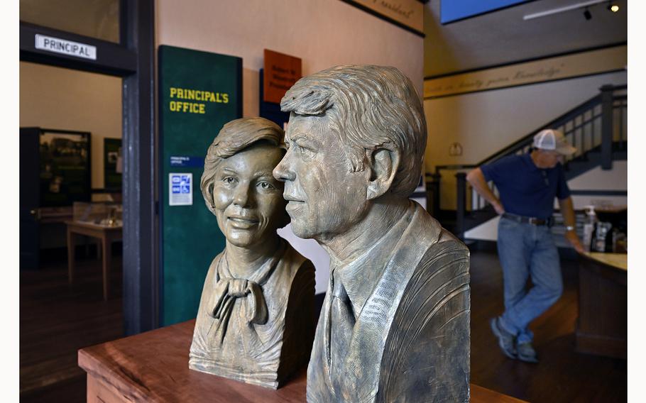 Busts of President Jimmy Carter and first lady Rosalynn Carter at the lobby of the visitor’s center at the Jimmy Carter National Historical Park. 