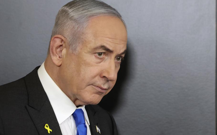 Israeli Prime Minister Benjamin Netanyahu attends a press conference