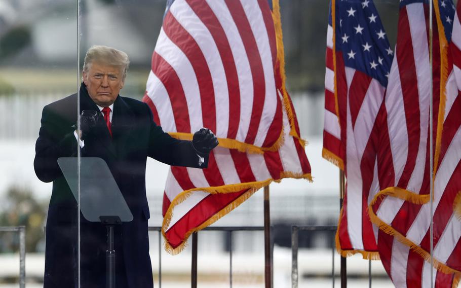 President Donald Trump greets the crowd at the Stop The Steal Rally on Jan. 6, 2021, in Washington, D.C. 