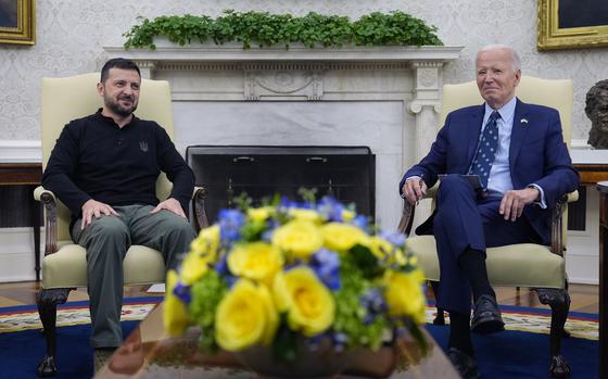 President Joe Biden meets with Ukraine's President Volodymyr Zelenskyy in the Oval Office of the White House in Washington, Thursday, Sept. 26, 2024. (AP Photo/Susan Walsh)