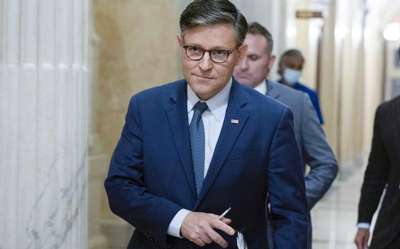 FILE - Speaker of the House Mike Johnson, R-La., walks to a meeting at the Capitol in Washington, Sept. 11, 2024. (AP Photo/Jose Luis Magana, File)