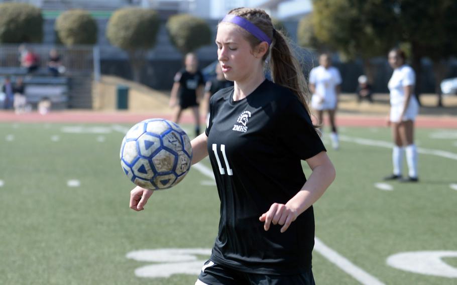 Jessie Hunter practices with the ball.