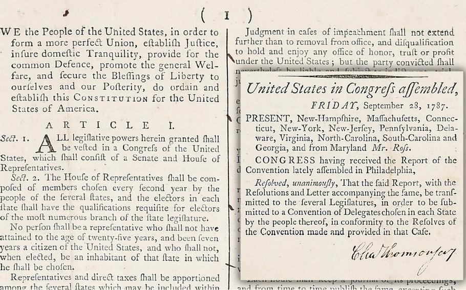 A copy of the Constitution dated 1787 that was found in a North Carolina mansion’s filing cabinet.