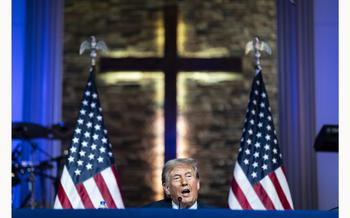 Former President Donald Trump speaks at a church in Detroit on June 15, 2024.