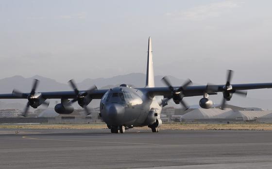 A C-130 Hercules touches down at Hamid Karzai International Airport, Kabul, June 20, bringing increased tactical airlift and mobility operations to Afghanistan. It is the fourth and final aircraft in the fleet from the United States that will enable the Afghan Air Force to transport supplies or troops throughout the country and to partner nations where they can execute missions, trainings and exercises. (U.S. military photo by Capt. Eydie Sakura/Released)